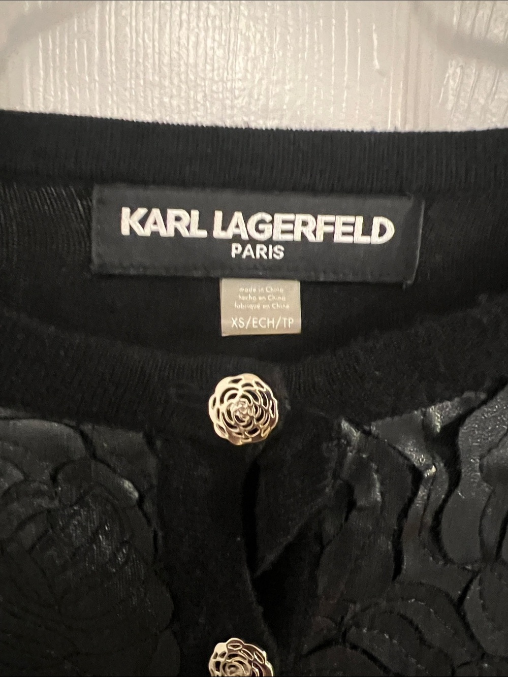 Karl Lagerfeld Black Floral Embossed Front Cardigan - Picture 2 of 3